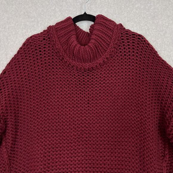 Free People Burgundy My Only Sunshine Chunky Mock Neck Sweater Size XL - Picture 3 of 8